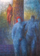 166/1992, Blaue Stunde mit Voyeur, 110x150 cm, Acryl, Sand, Lw.